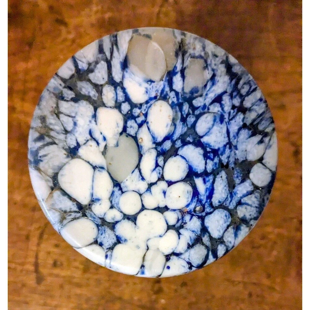 Franz Tomschick Czech Bohemian Art Deco Spatter Glass Vase Blue White 8.25